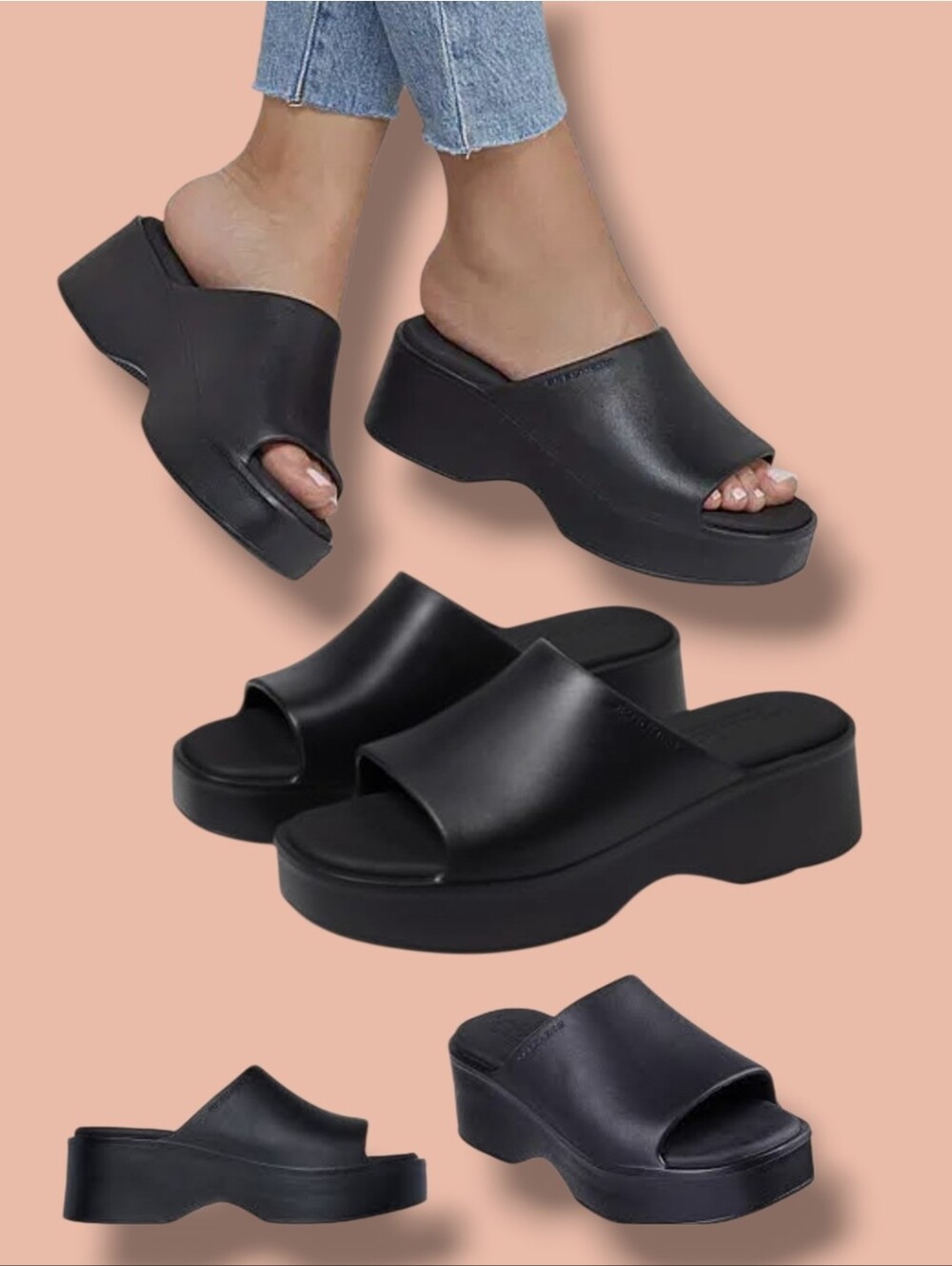 Kauai Ladies Black Chunky Foam Slide Platform Sandals